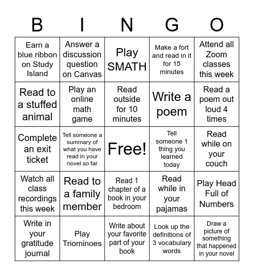 Week 1 Bingo Card