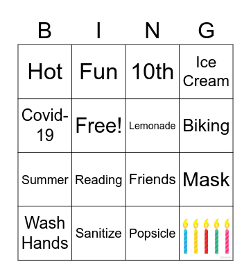 Lauren and Grace 10th Birthday Bingo Card