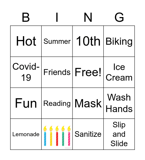 Lauren & Grace's 10th Birthday Bingo Card