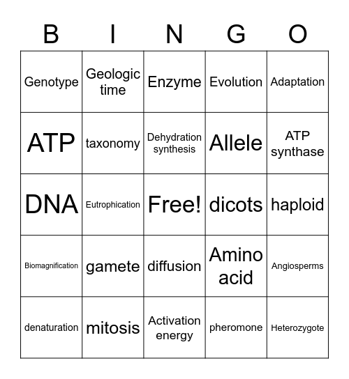 Biology 1 Bingo Card