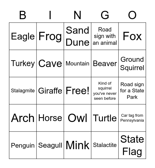 Road Trip June 2020 Bingo Card