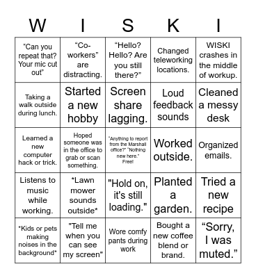 Tremendous Teleworking Times Bingo Card