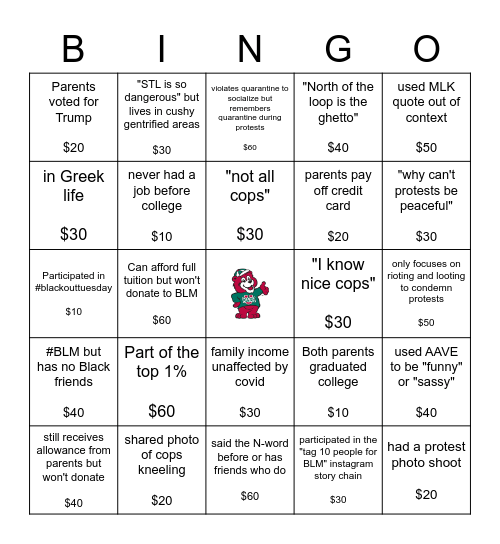 Wash U Bingo Card