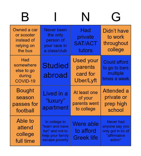 UF Privilege BINGO Card