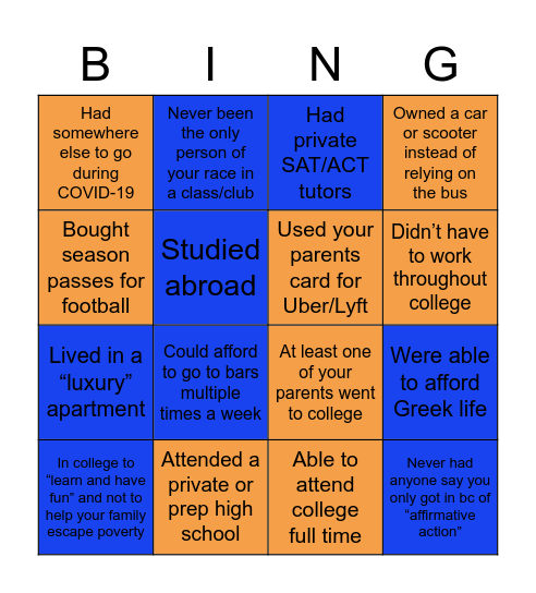 UF Privilege BINGO Card