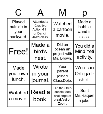 ACE Summer Camp Bingo Card