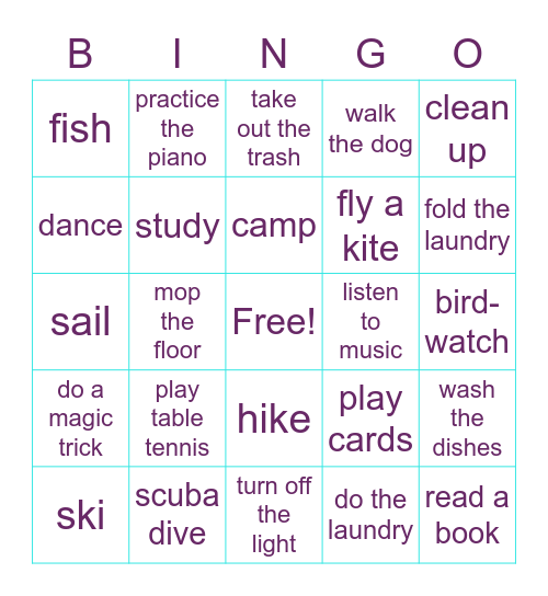 What do you like to do? Bingo Card