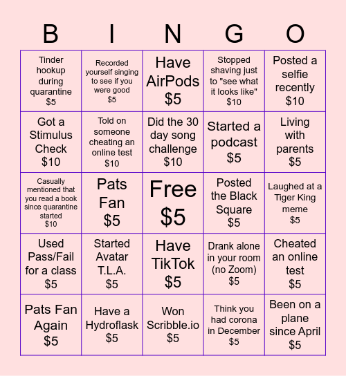 Donation Bingo Card