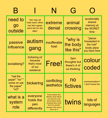 Are you secretly our system in a trenchcoat Bingo Card