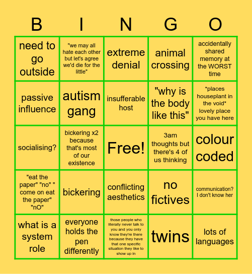 Are you secretly our system in a trenchcoat Bingo Card