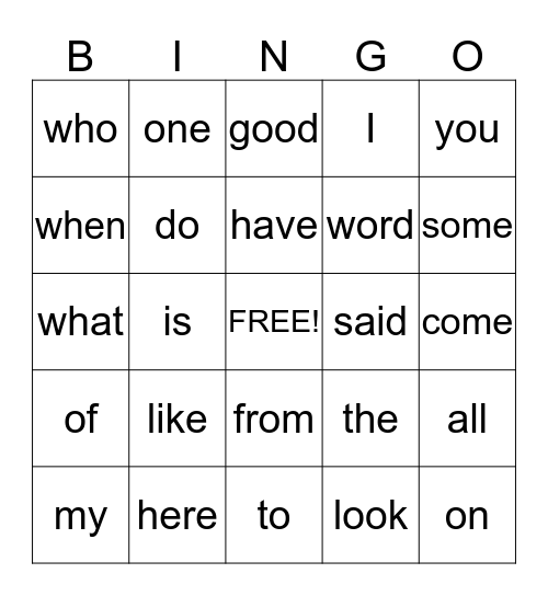 First Grade (Q1) Sight Word Bingo Card