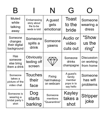 Virtual Bachelorette Bingo Card