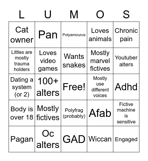 How similar are you to Bingo Card