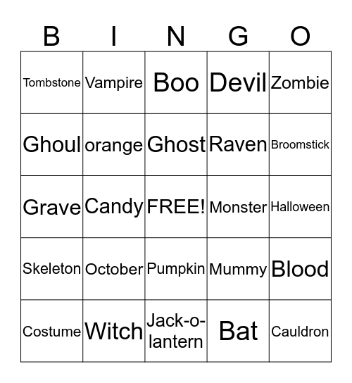 Halloween Bingo Card