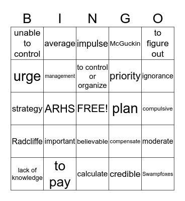 Workshop 5 Vocabulary Bingo Card