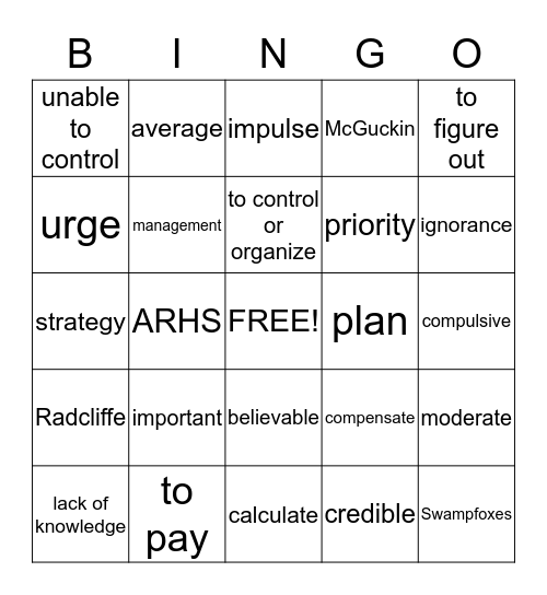 Workshop 5 Vocabulary Bingo Card