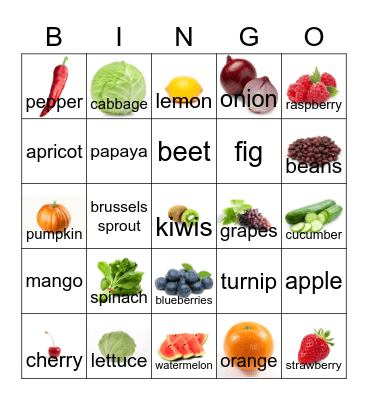 Fruits and Vegetables BINGO Card