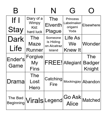 Teen Read Week Book Bingo Card