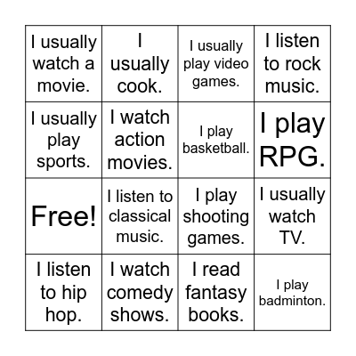 Grade 2 - Lesson 1 Bingo Card