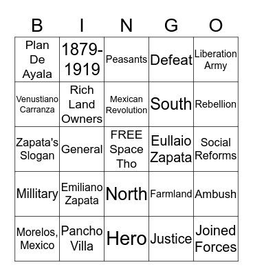 Zapata Bingo Card