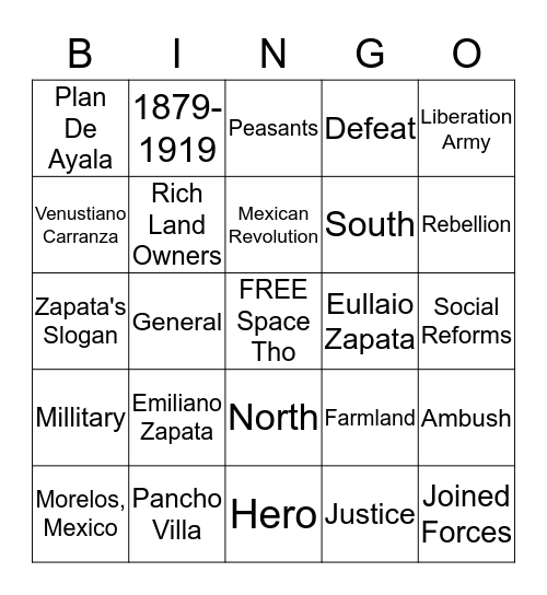 Zapata Bingo Card