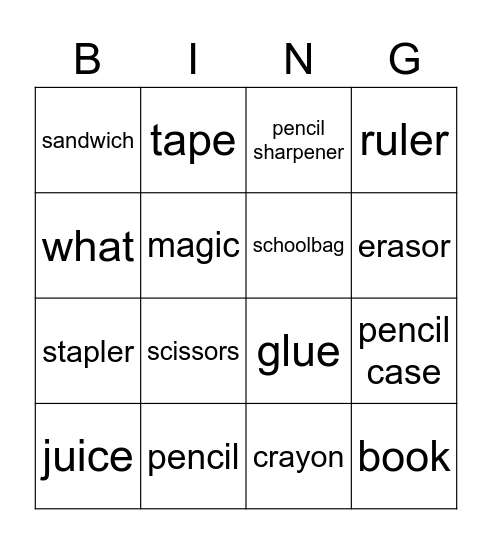 Magic Schoolbag Bingo Card