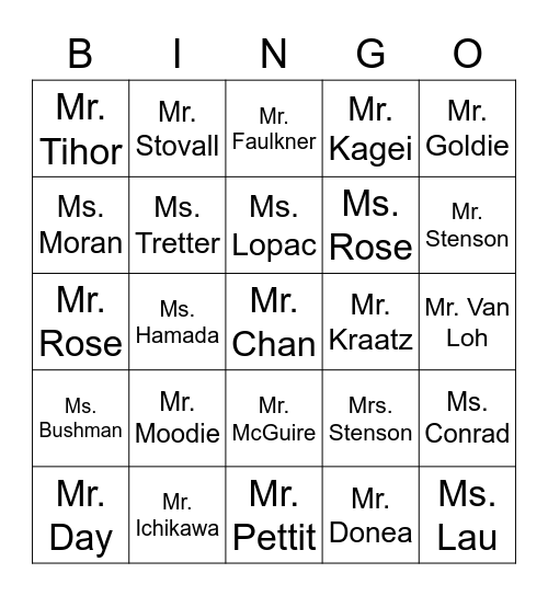 Practice Bingo Card