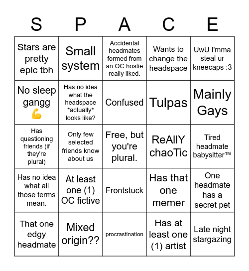 How similar are you to the Space Crew Bingo Card