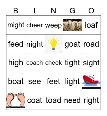 --ee-- and --oa-- sound words Bingo Card