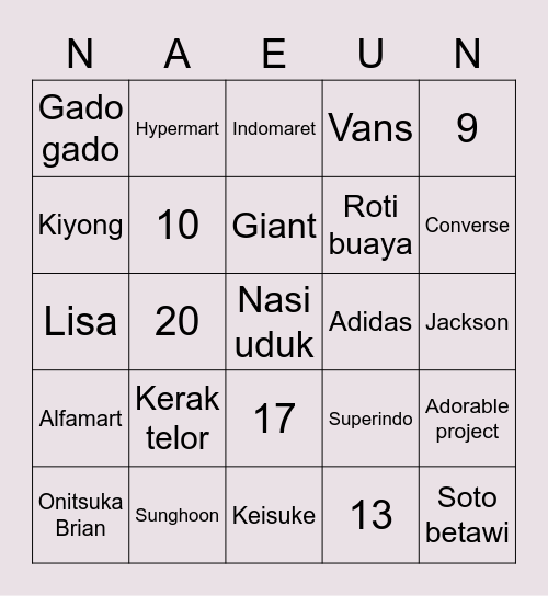 yuk menang Bingo Card