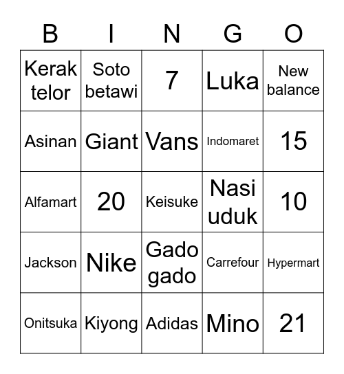 Aku harus menang agar supaya Bingo Card
