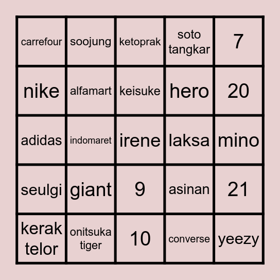 Jisoo Bingo Card