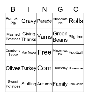Thanksgiving Bingo Card