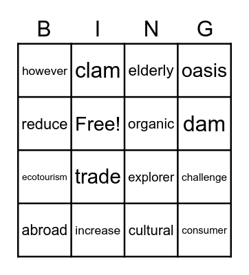 Grade 8 Term 3 Vocabulary Bingo Card