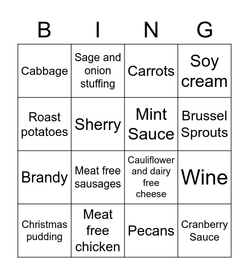 Vegan Christmas Bingo Card