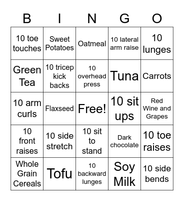 HEALTH AND FITNESS BINGO Card