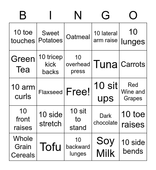 HEALTH AND FITNESS BINGO Card