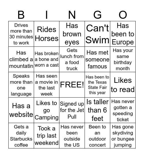 PSS Bingo! Bingo Card