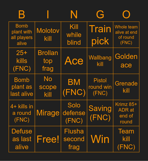 Fnatic vs Dignitas Bingo Card