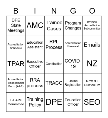 RACP Bingo Card