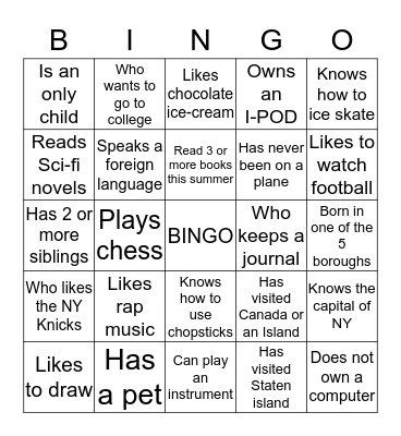 Human Bingo Card