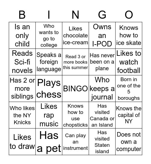 Human Bingo Card