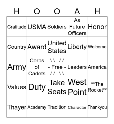 Thayer Award Dinner Bingo Card