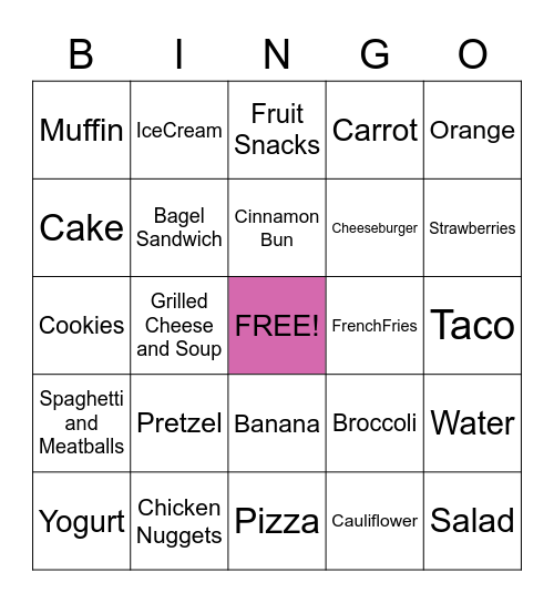 Food BINGO Card