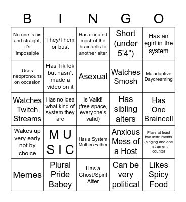 Are You Like The Sonata System?? FIND OUT TODAY!!! Bingo Card