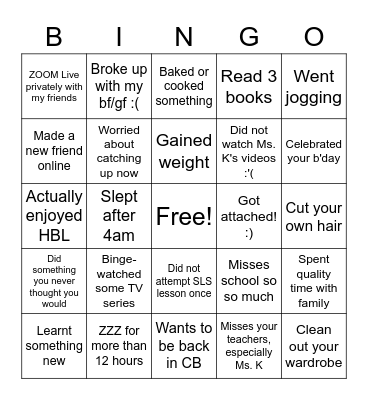 Post- circuit breaker Bingo! Bingo Card