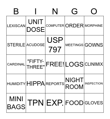 Pharmacy Bingo Card