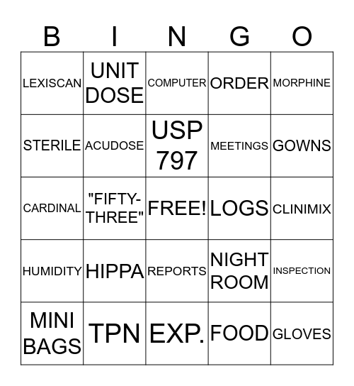 Pharmacy Bingo Card