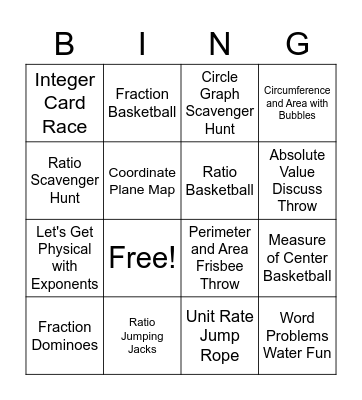Math Field Day BINGO Board Bingo Card
