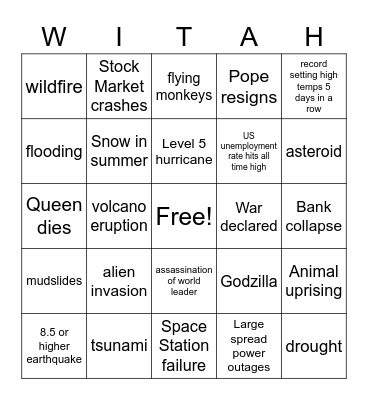 2020 Apocalypse Bingo Card